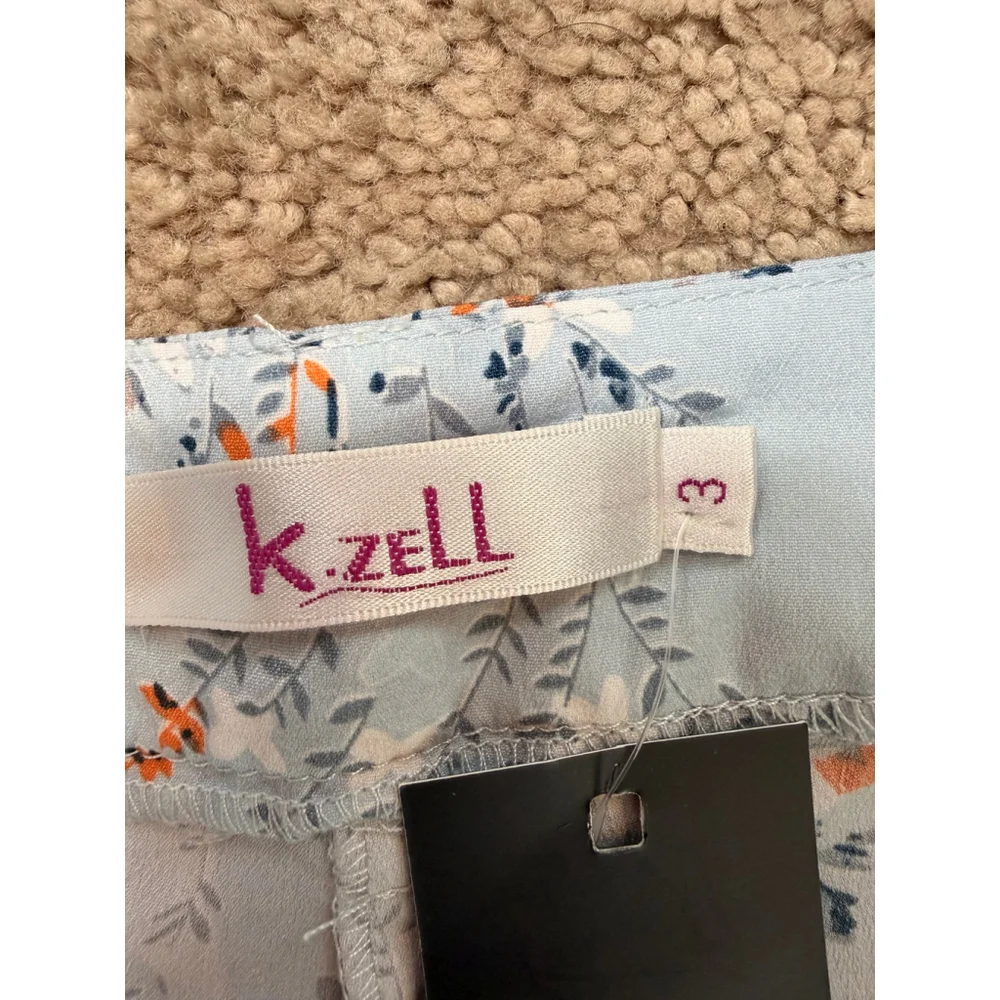 Women's Nasty Gal Size 8 Light Blue Floral Trousers Wide Leg Cottagecore Peasant